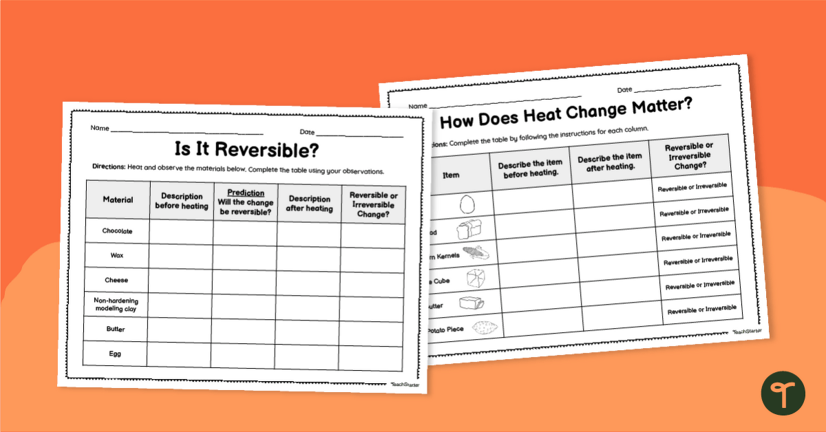 Changes in Matter Due to Heat - Worksheets teaching resource