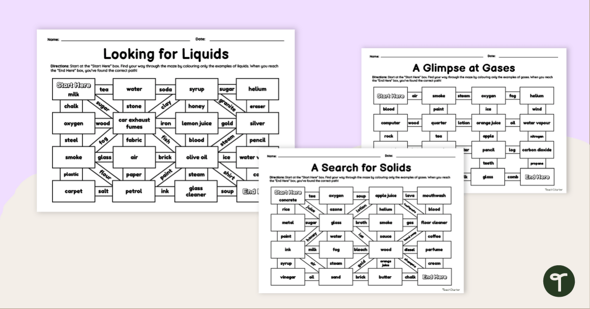 States of Matter Maze Worksheets teaching resource