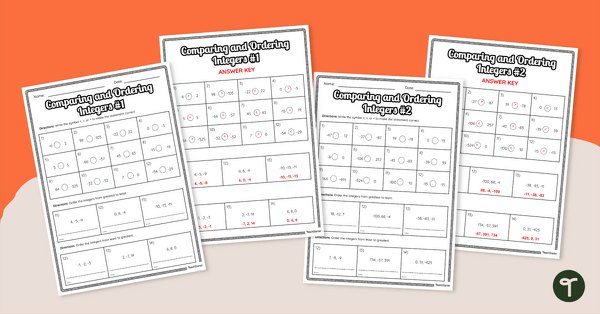 Go to Comparing and Ordering Integers Worksheet Set teaching resource