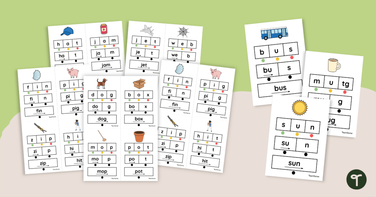 CVC Successive Phoneme Blending Task Cards teaching resource