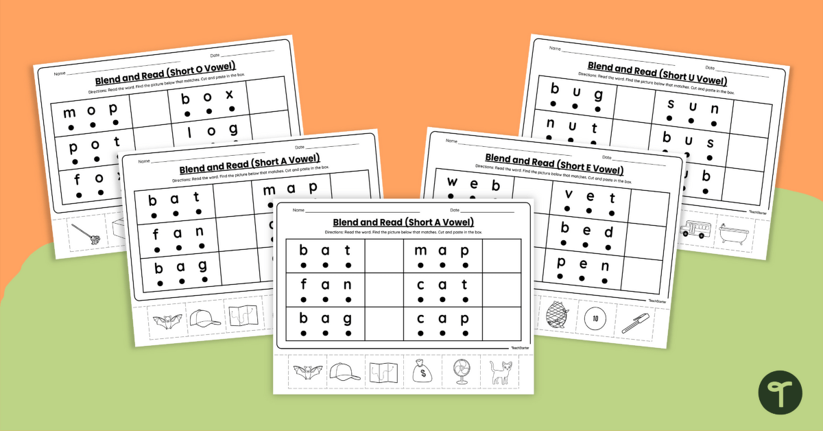 CVC Word Blending Cut and Paste Worksheets teaching resource