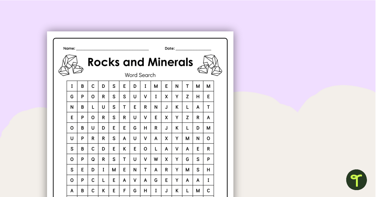 Rocks and Minerals Word Search teaching resource