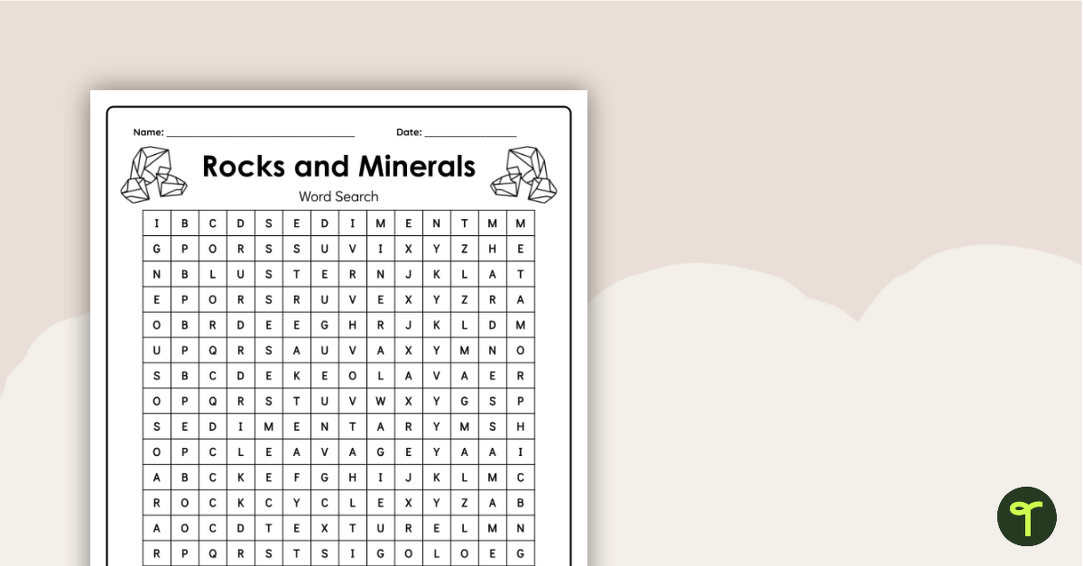 Rocks and Minerals Word Search teaching resource