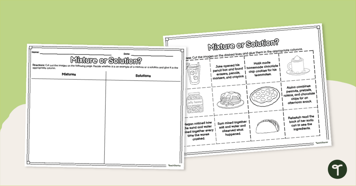 Mixture or Solution? – Cut & Paste Worksheet teaching resource