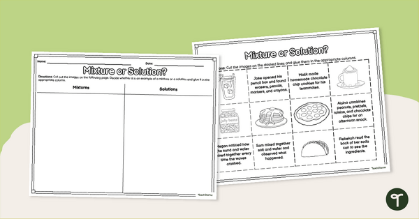 Go to Mixture or Solution? – Cut & Paste Worksheet teaching resource