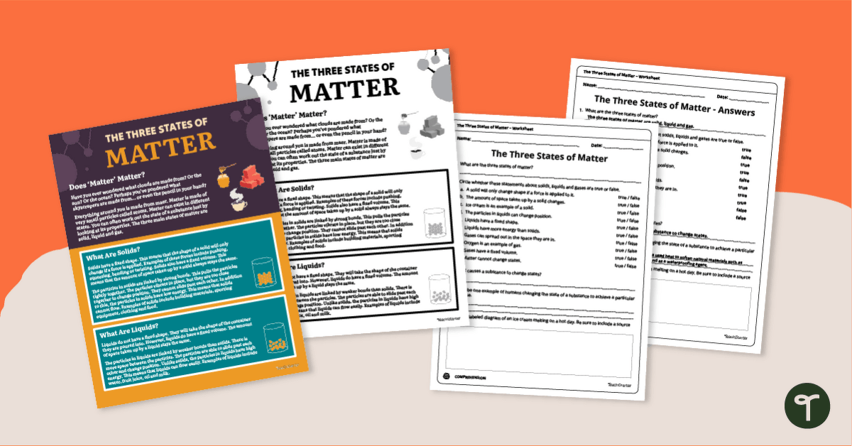 The Three States of Matter – Year 5 Reading Worksheets teaching resource