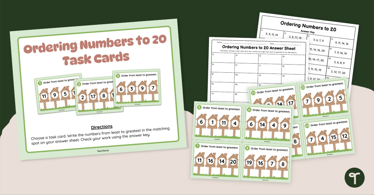 Order Numbers From Least to Greatest Task Cards (Numbers 1 - 20) teaching resource