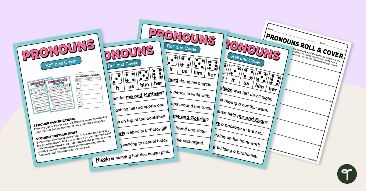 Personal Pronouns Roll and Cover Game teaching resource