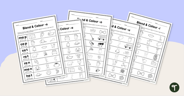 Go to Blend and Colour Phoneme Blending Worksheets teaching resource