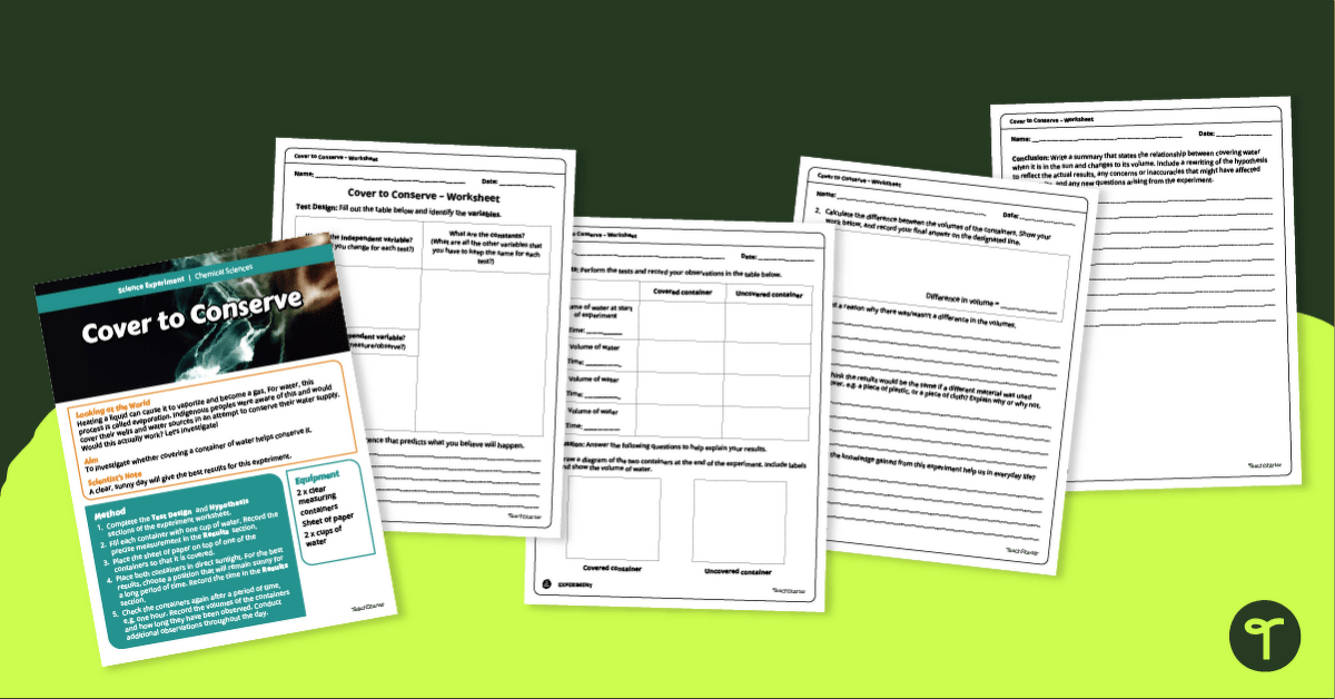 Evaporation Experiment - Cover to Conserve teaching resource