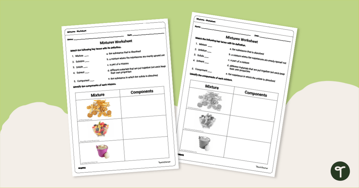 Mixtures Worksheet teaching resource