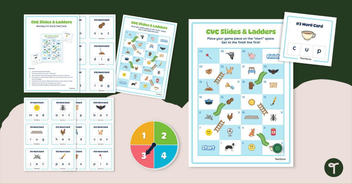 Blending Words Slides and Ladders Game teaching resource