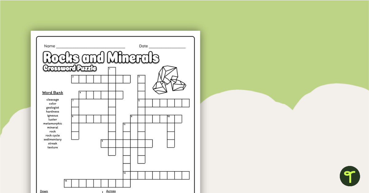 Rocks and Minerals Crossword Puzzle teaching resource