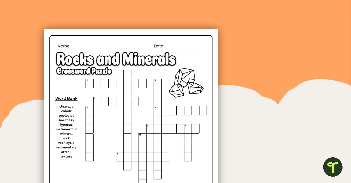 Rocks and Minerals Crossword Puzzle teaching resource