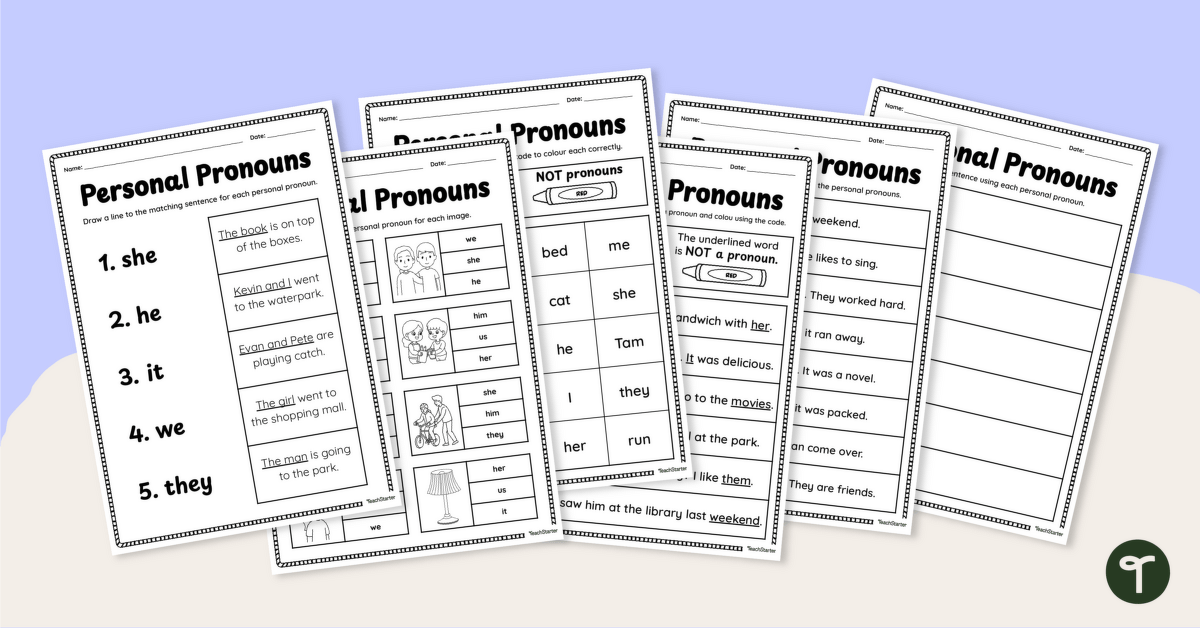 Personal Pronouns Worksheet Pack teaching resource