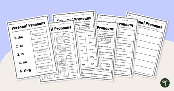 Go to Personal Pronouns Worksheet Pack teaching resource