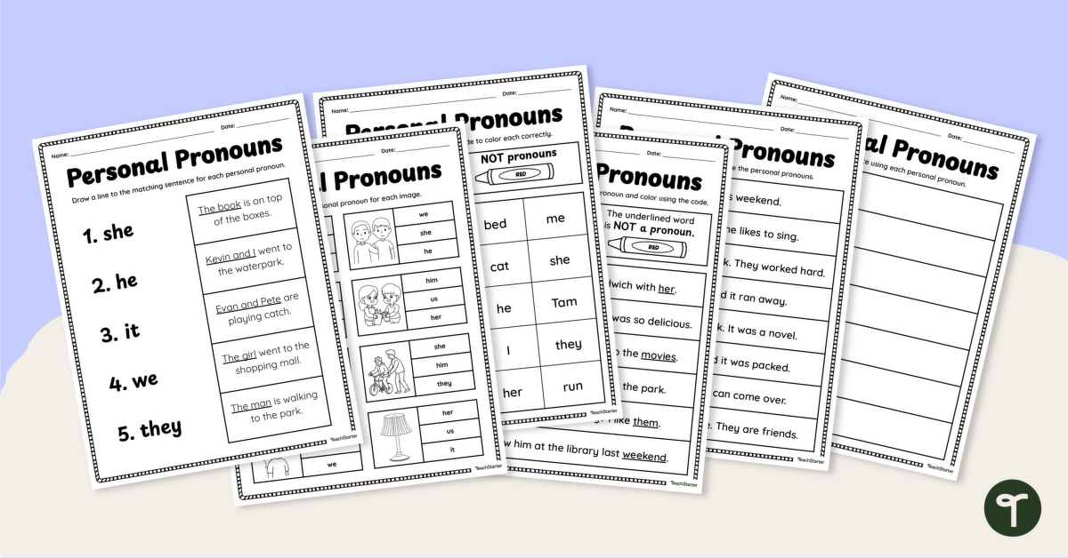 Personal Pronouns Worksheet Pack teaching resource