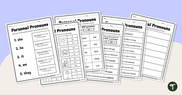 Go to Personal Pronouns Worksheet Pack teaching resource