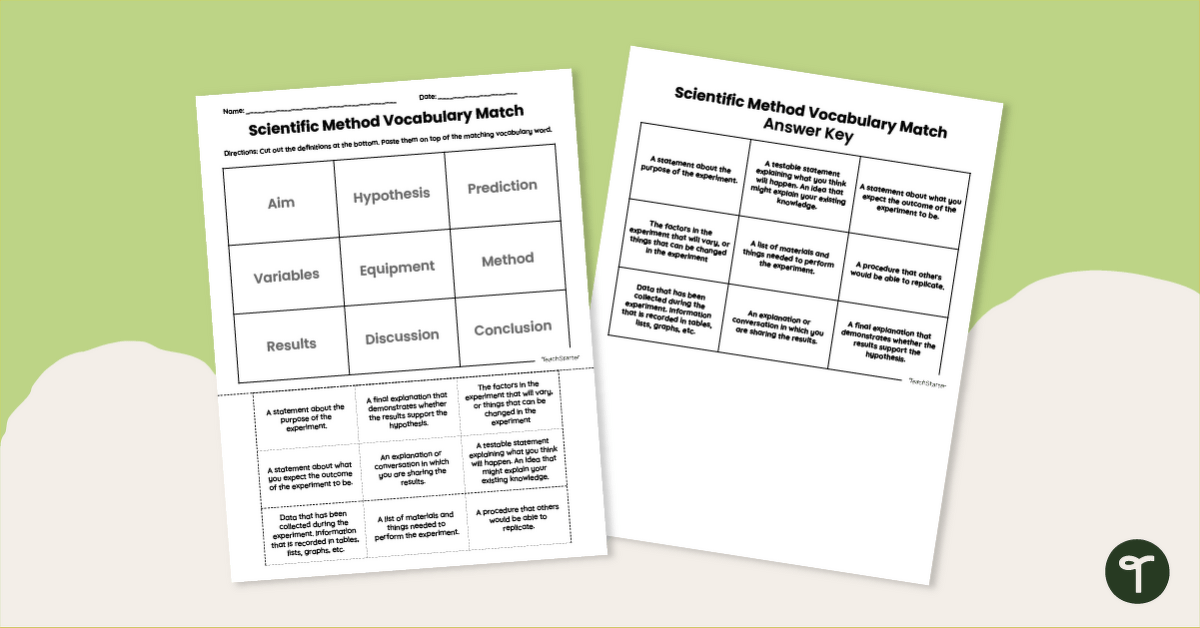 Scientific Method Worksheet - Vocabulary Match teaching resource