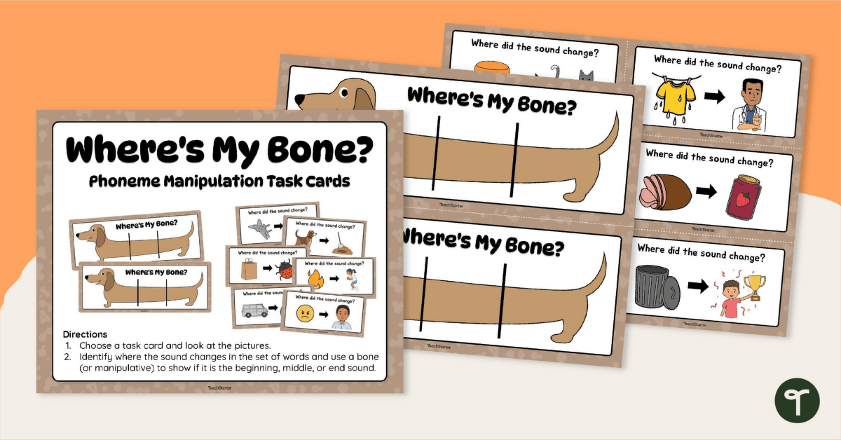 Phoneme Manipulation Task Cards - Where’s My Bone? teaching resource