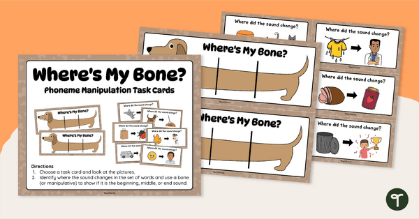 Image of Phoneme Manipulation Task Cards - Where’s My Bone?