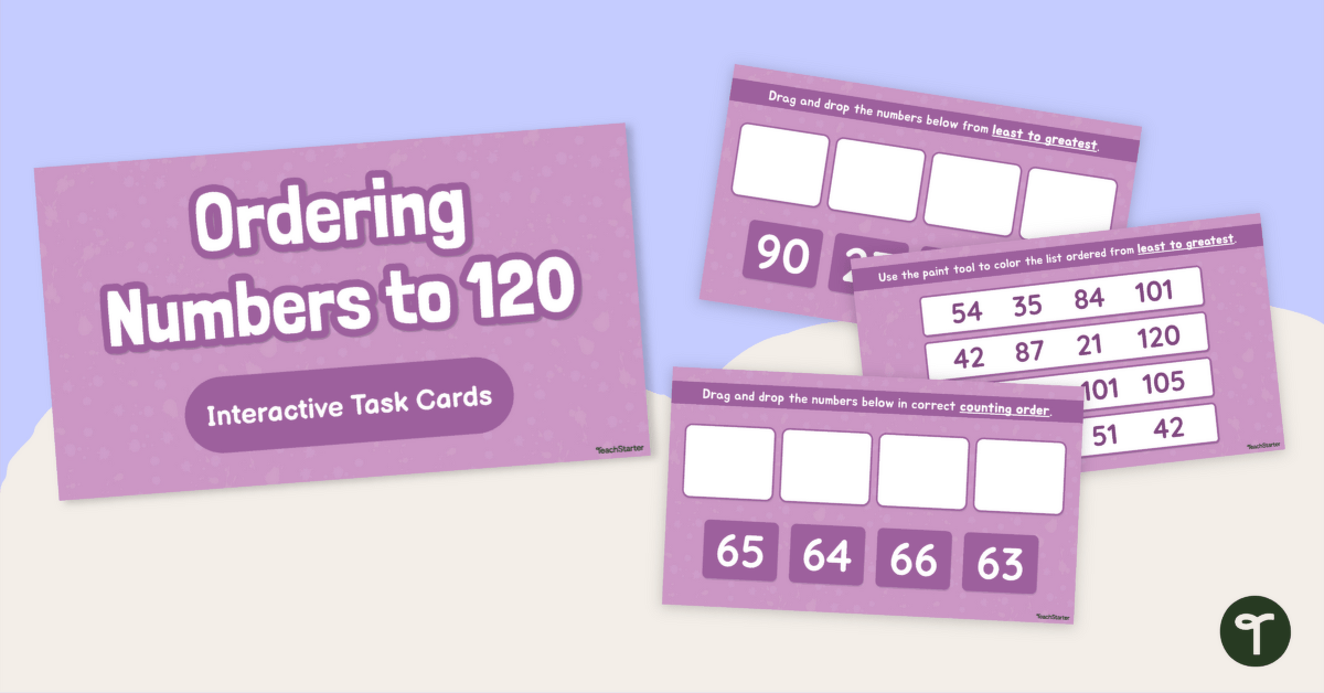 Ordering 2-Digit Numbers Interactive Task Cards teaching resource