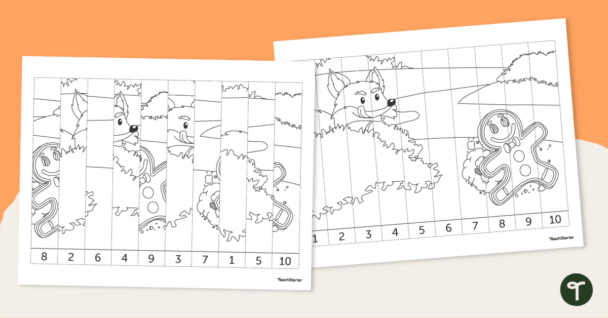 Sequence Puzzle for Numbers 1 - 10 — Gingerbread Man teaching resource