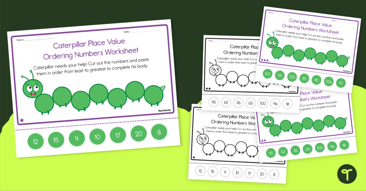 Ordering Numbers Worksheets — Dot Day Caterpillar teaching resource