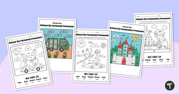 Go to Colour by Pronouns Worksheet Pack teaching resource