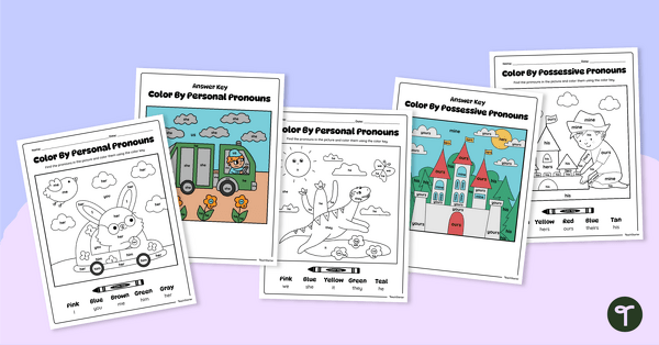 Go to Color by Pronouns Worksheet Pack teaching resource