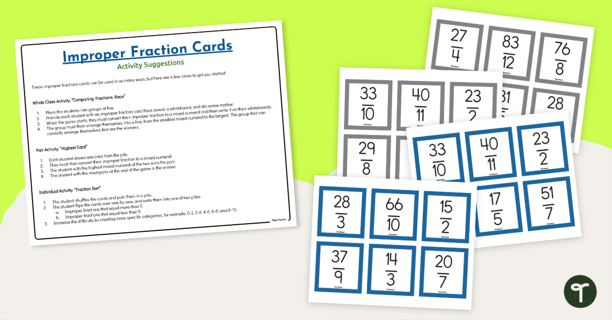 Improper Fractions Activity Cards teaching resource