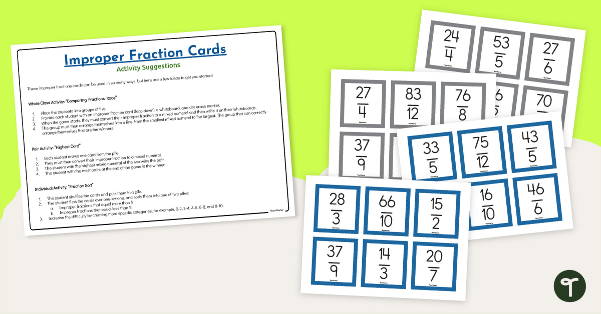 Improper Fractions Activity Cards teaching resource