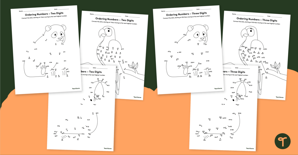 Number Ordering Worksheets (Dot-to-Dot) teaching resource