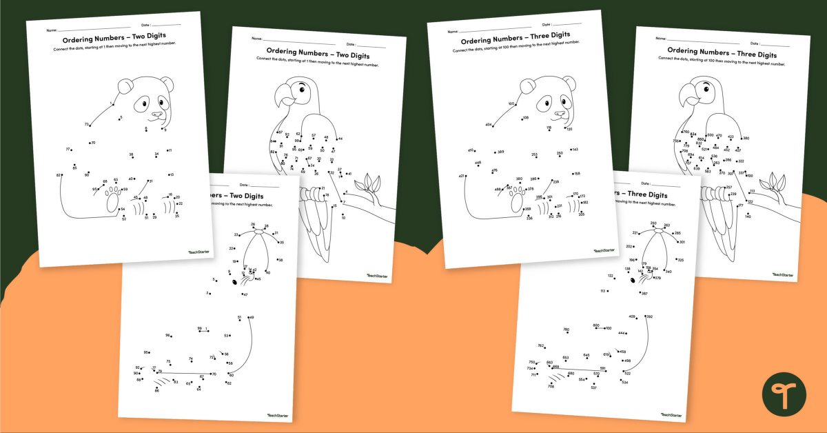 Number Ordering Worksheet Set (Dot-to-Dot) teaching resource