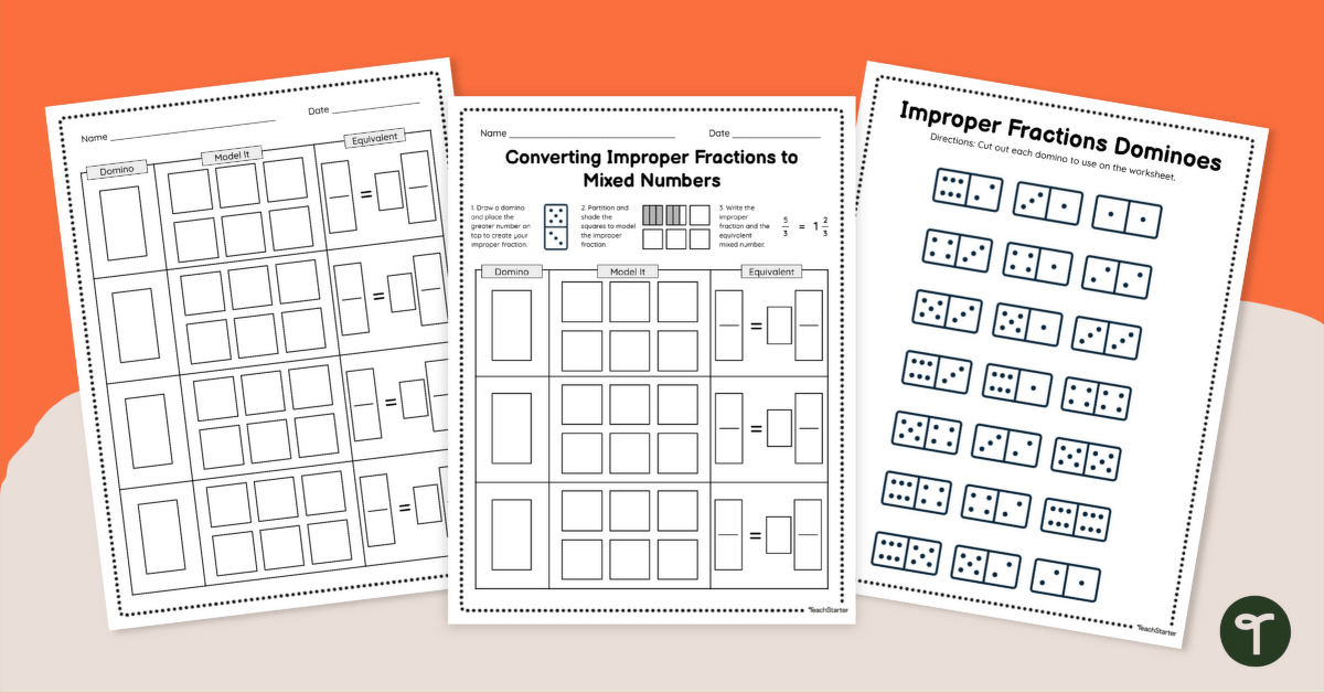 Converting Improper Fractions to Mixed Numbers Worksheet teaching resource