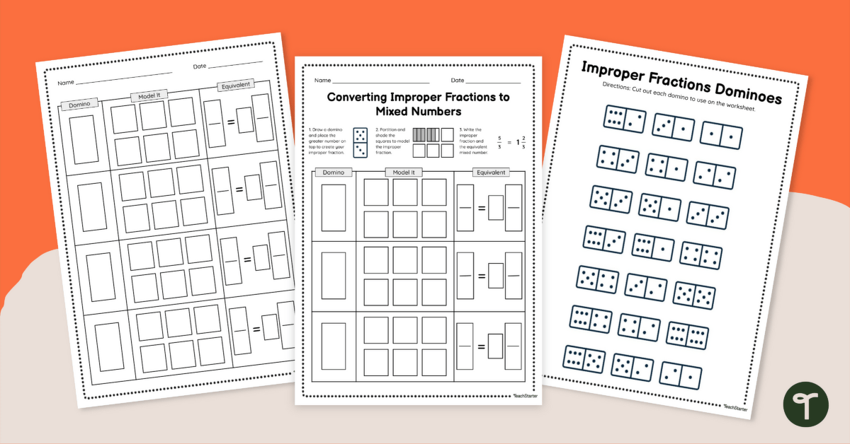 Converting Improper Fractions to Mixed Numbers Worksheet teaching resource