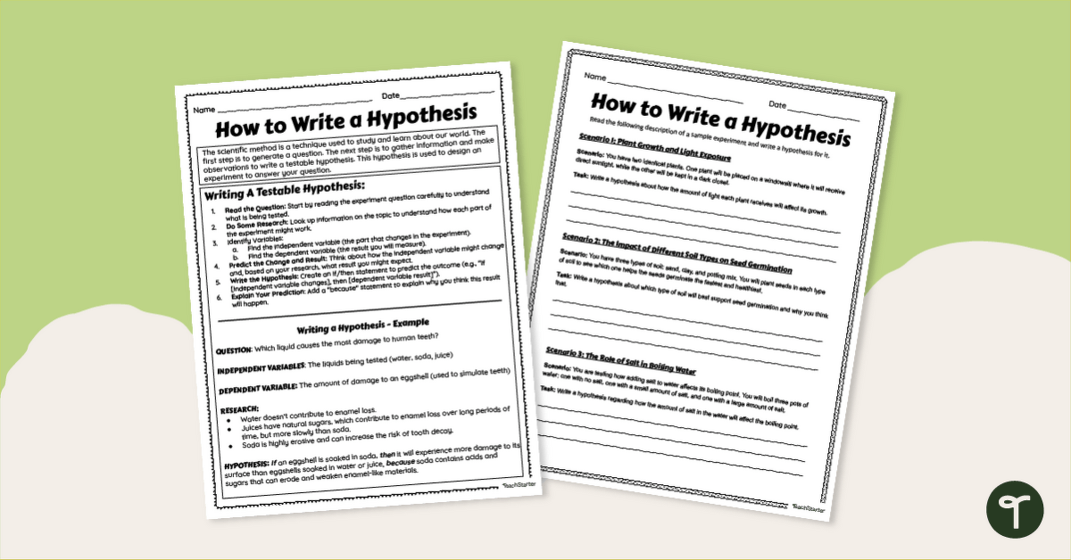 Hypothesis Writing Practice Worksheet teaching resource