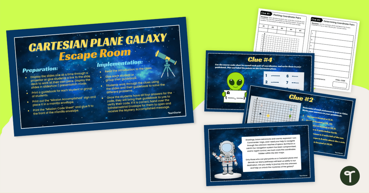 Cartesian Plane Game — Galaxy Escape Room! teaching resource