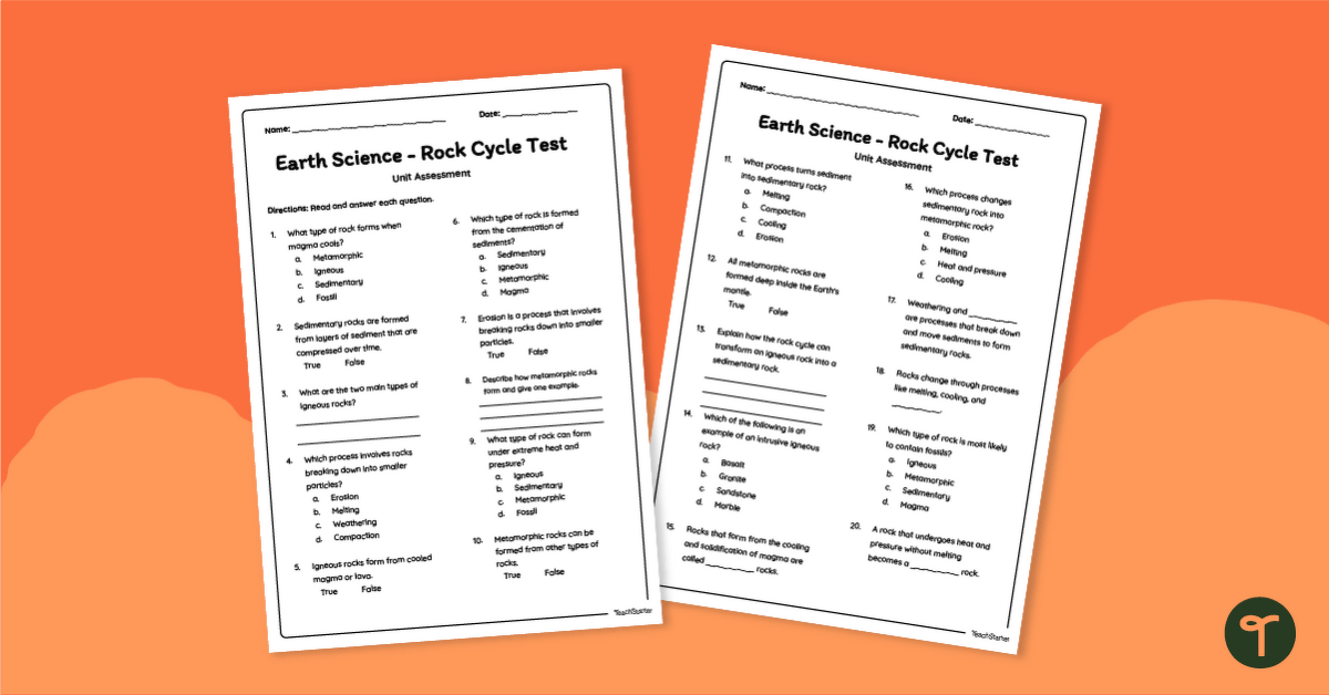 Rock Cycle Test teaching resource