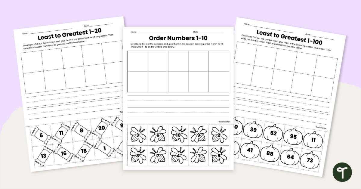 Ordering Numbers Cut-and-Paste Worksheets teaching resource