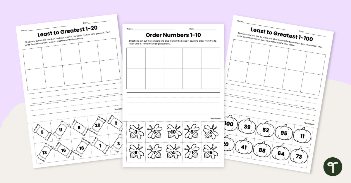 Ordering Numbers Cut-and-Paste Worksheets teaching resource