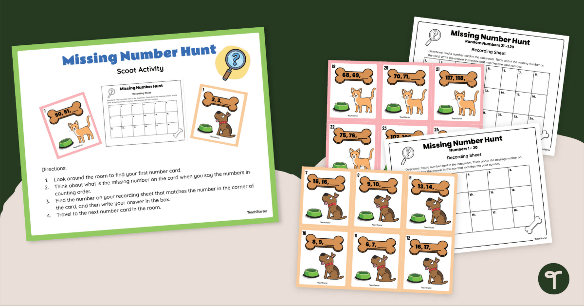 Missing Number Hunt Activity (Ordering Numbers) teaching resource