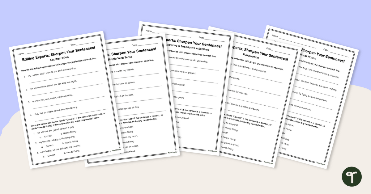 Editing Sentences – 3rd Grade Worksheets teaching resource