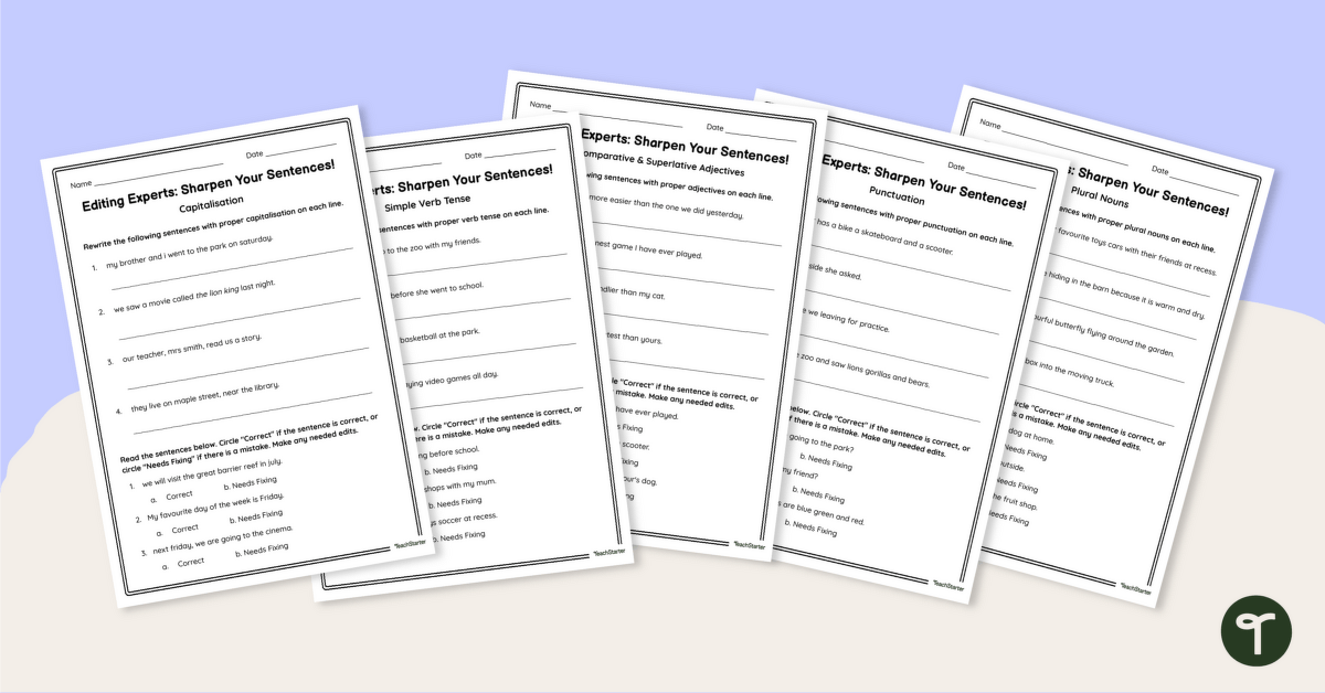 Editing Sentences – Year 3 Worksheets teaching resource