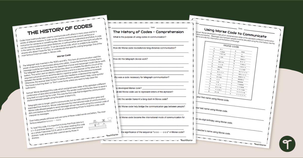 The History of Morse Code - Comprehension Worksheet teaching resource