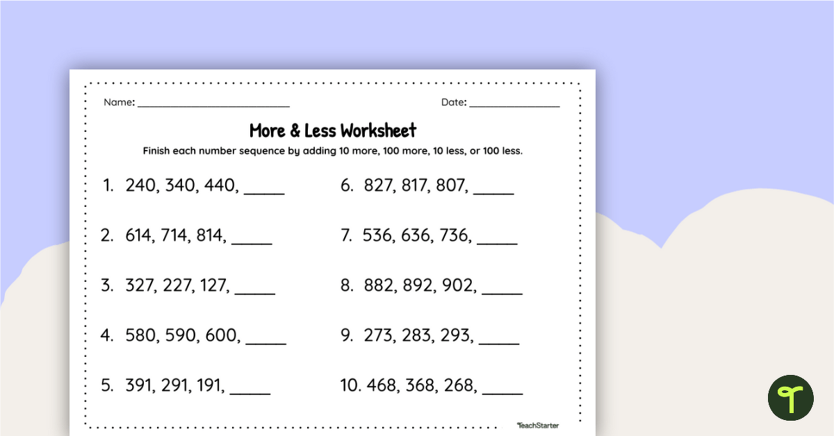 More and Less Worksheet teaching resource