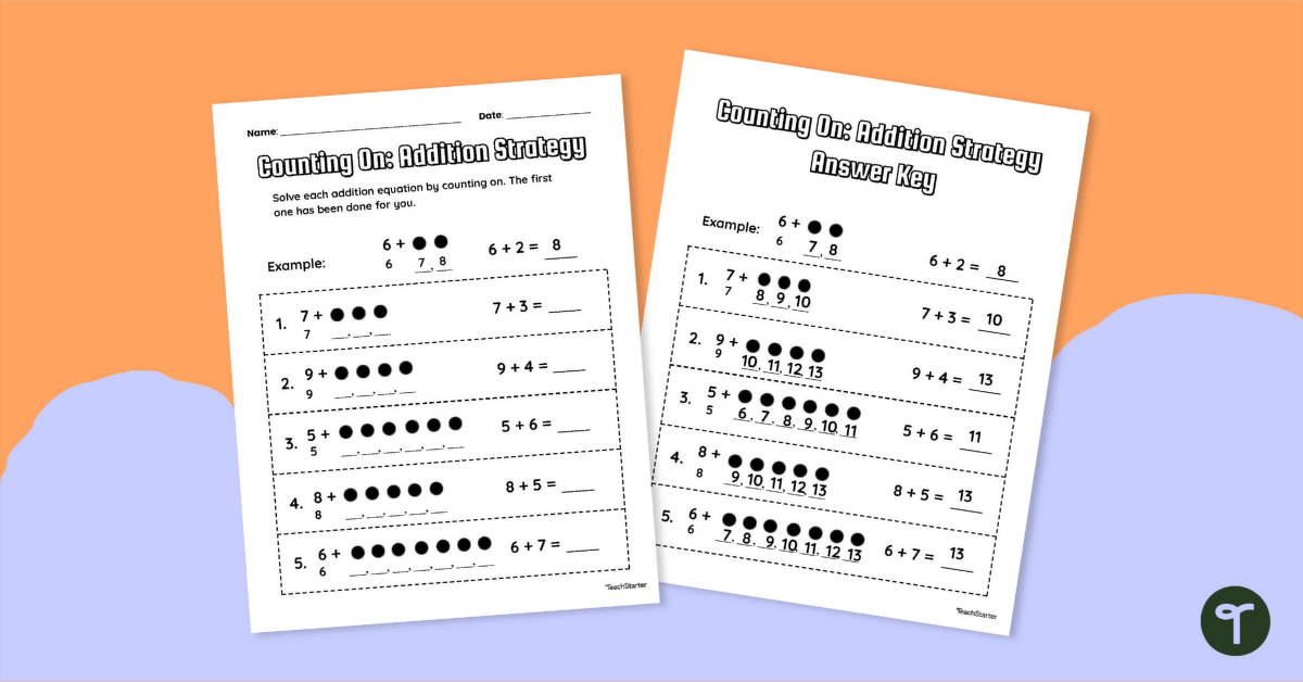 Addition Strategy: Counting On – Worksheet teaching resource