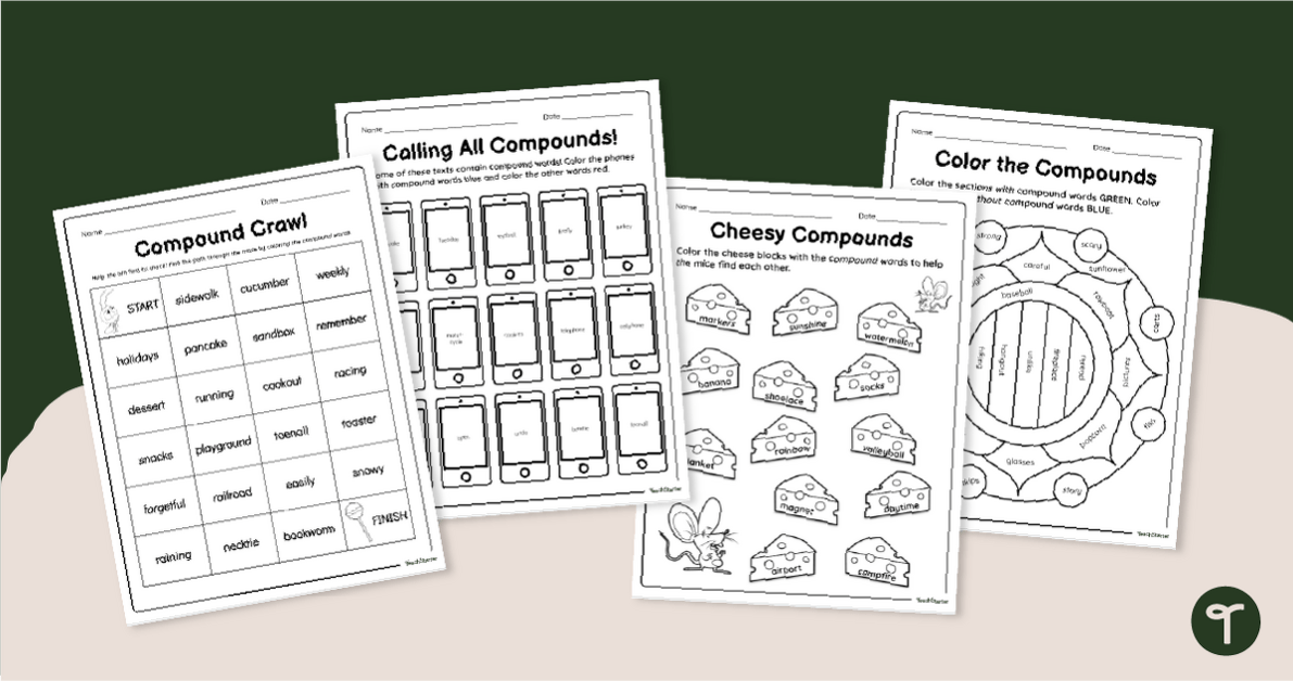 Compound Word Coloring Worksheets teaching resource