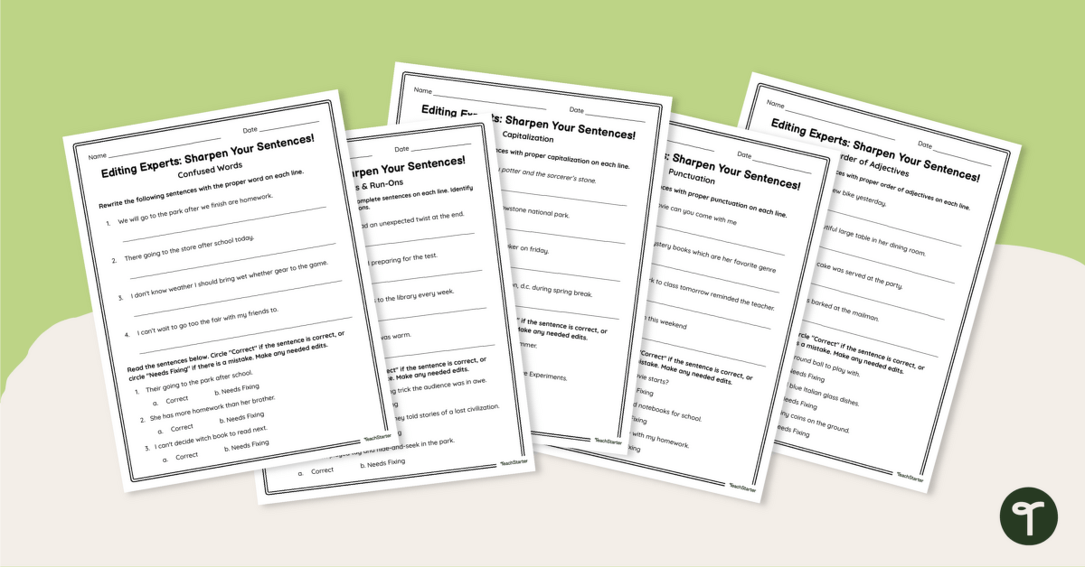 Editing Sentences – 4th Grade Worksheets teaching resource