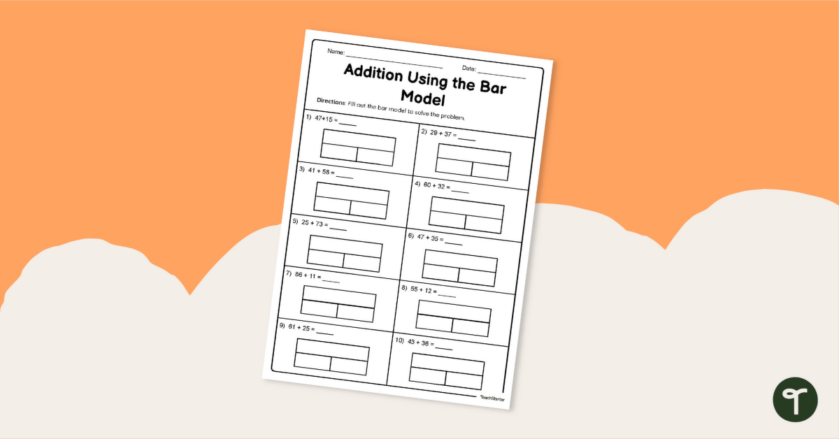 Addition Within 100 Bar Model Worksheet teaching resource